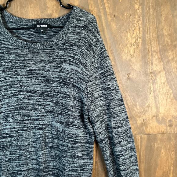 Express Womens Sweater Black Marled Knit Crew Neck Pullover Long Sleeve Large - Picture 5 of 12